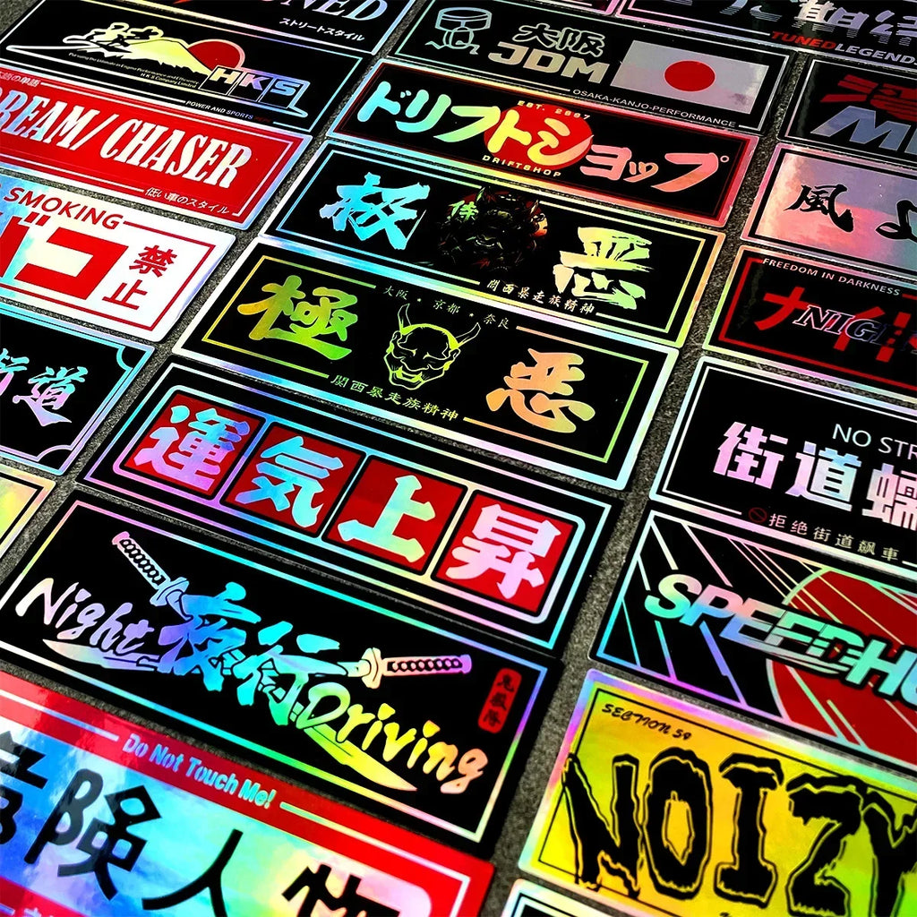 JDM Samurai Laser Rainbow Stickers for Car Window and Motorcycle Helmet