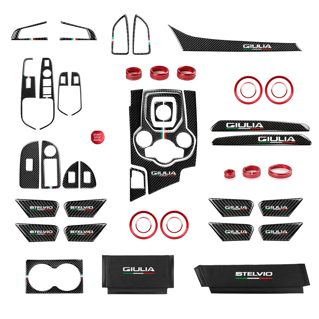 Carbon Fiber Interior Trim Stickers for Alfa Romeo Giulia and Stelvio