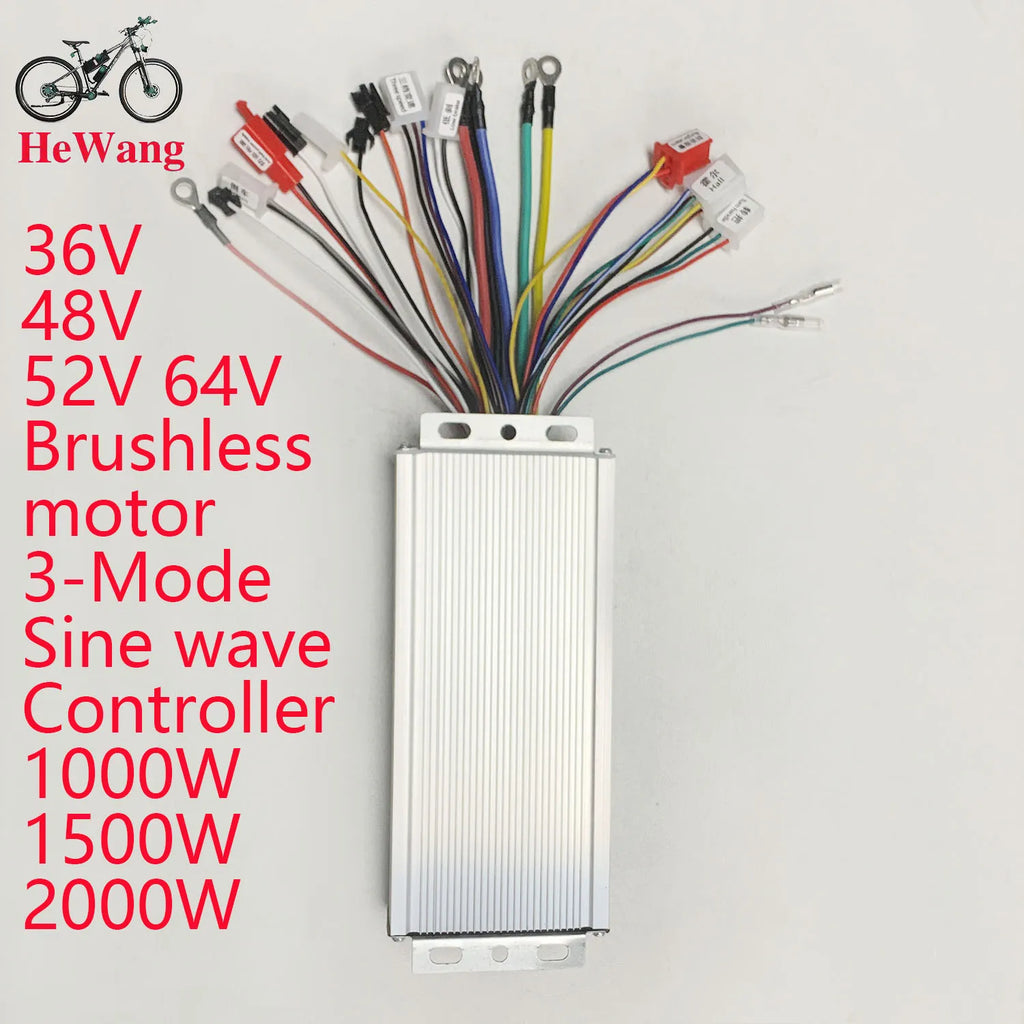 Electric Bike Controller 36V 48V 52V 64V DC Brushless Motor 3-Mode Sine Wave Controller 1000W 1500W 2000W 45A for E-bike Scooter