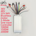 Electric Bike Controller 36V 48V 52V 64V DC Brushless Motor 3-Mode Sine Wave Controller 1000W 1500W 2000W 45A for E-bike Scooter