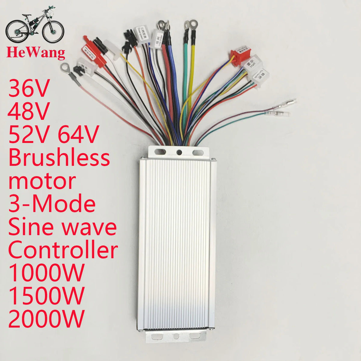 Electric Bike Controller 36V 48V 52V 64V DC Brushless Motor 3-Mode Sine Wave Controller 1000W 1500W 2000W 45A for E-bike Scooter