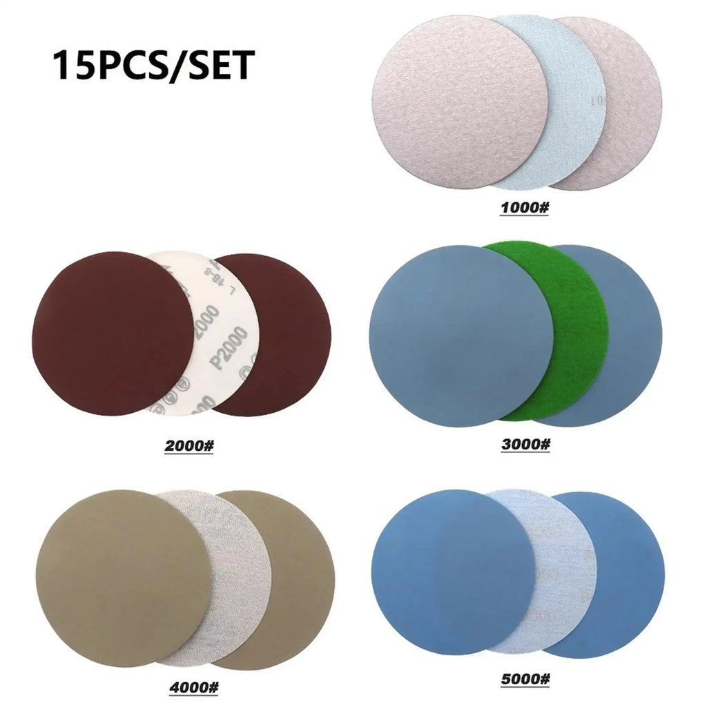 15PCS 5-Inch Wet and Dry Sanding Discs Assorted 3000-5000 Grit for Orbital Sanders