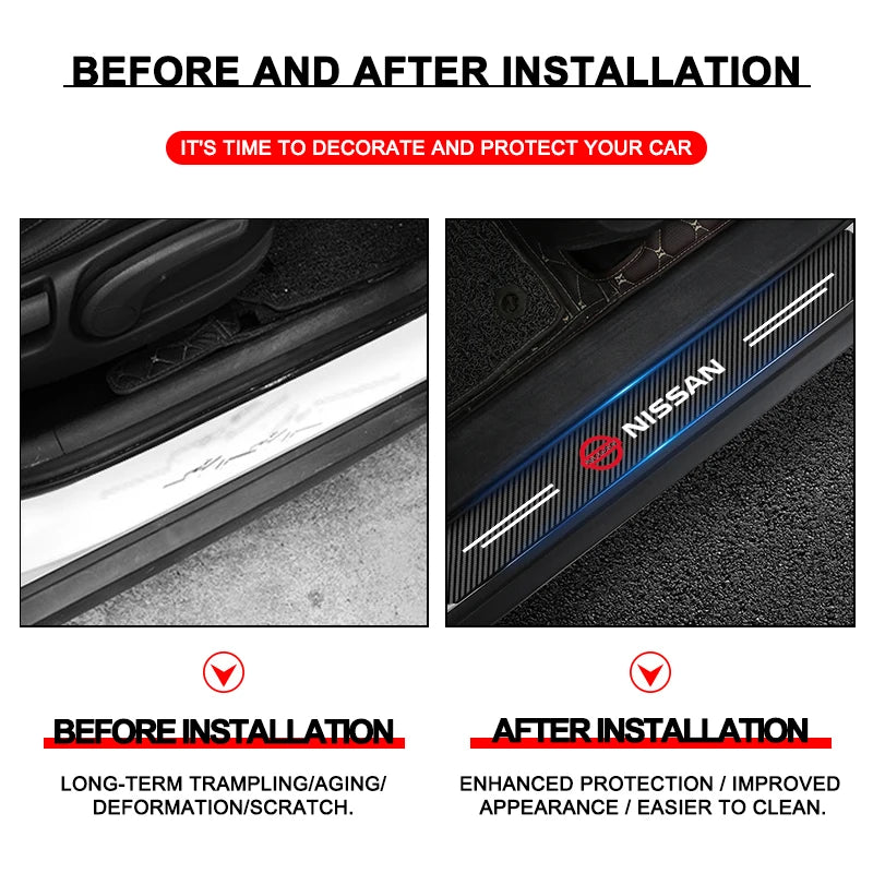 Carbon Fiber Texture Door Sill Sticker Set for Nissan Qashqai and X-Trail