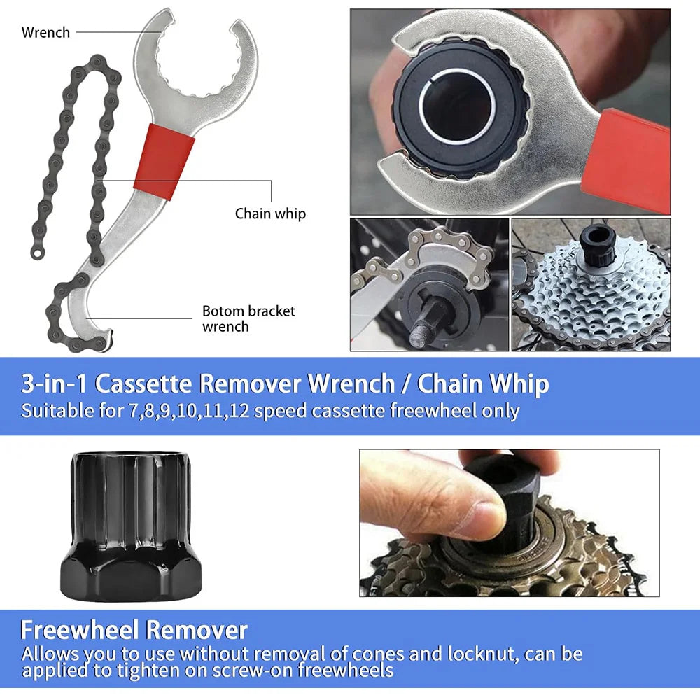 Bike Tool Kit Professional Bike Repair Tools with Cassette Remover Wrench Chain Breaker Cycling MTB Road Bike Maintenance Tool