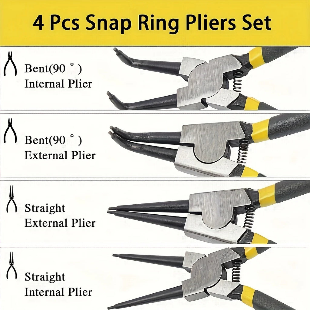 4 Pcs Snap Ring Pliers Set, 7 Inches Internal/External Heavy Duty for Ring Remover Retaining Straight Bent Lock Pliers Set