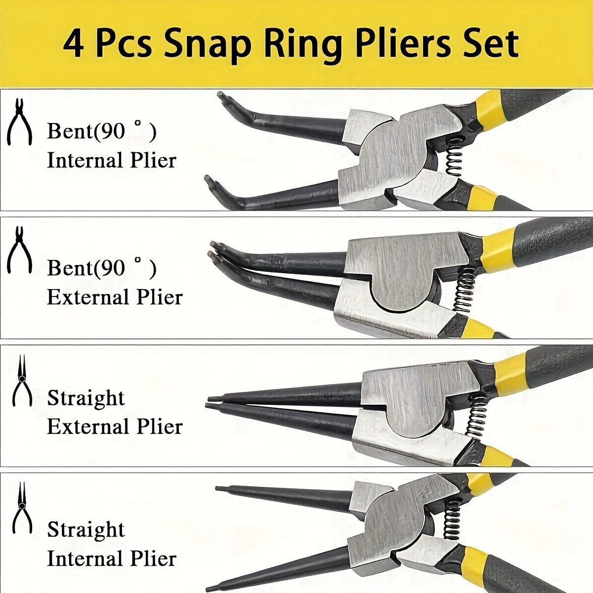 4 Pcs Snap Ring Pliers Set, 7 Inches Internal/External Heavy Duty for Ring Remover Retaining Straight Bent Lock Pliers Set
