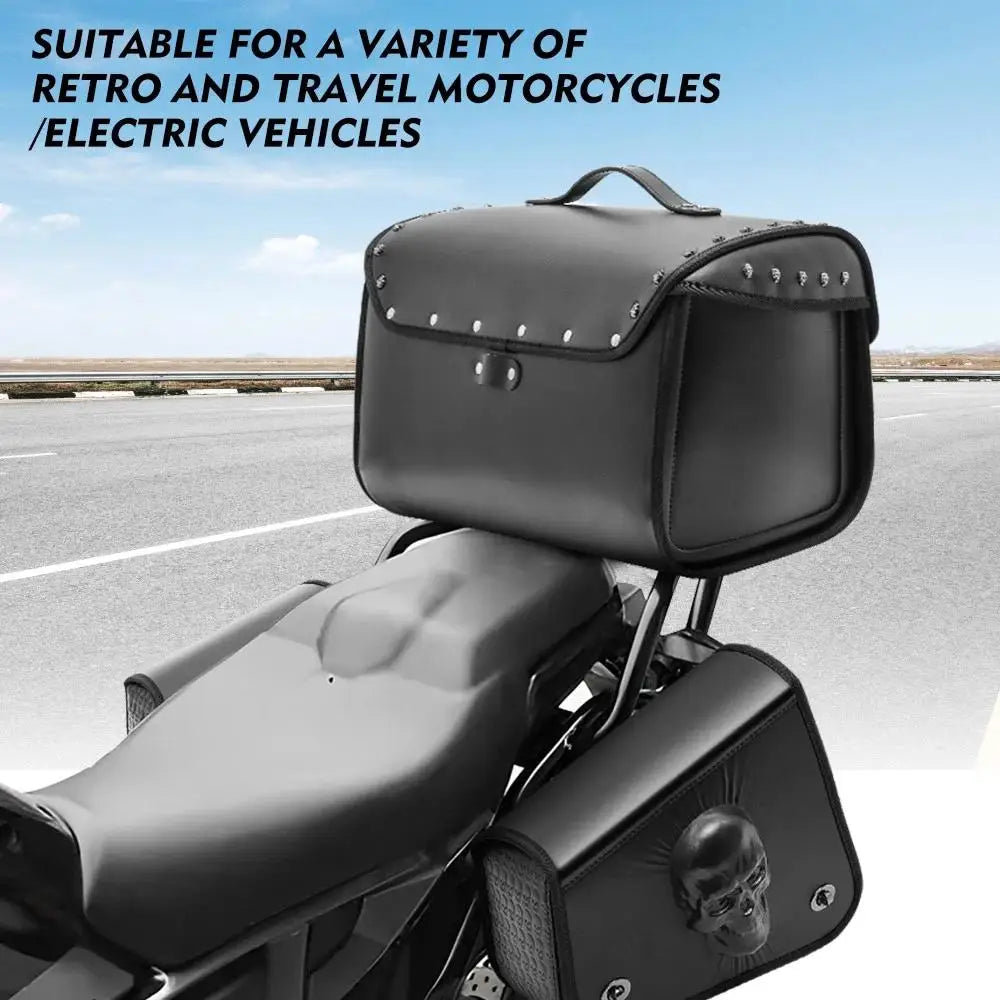 32L Studded PU Leather Motorcycle Tail Bag, Waterproof - image 4
