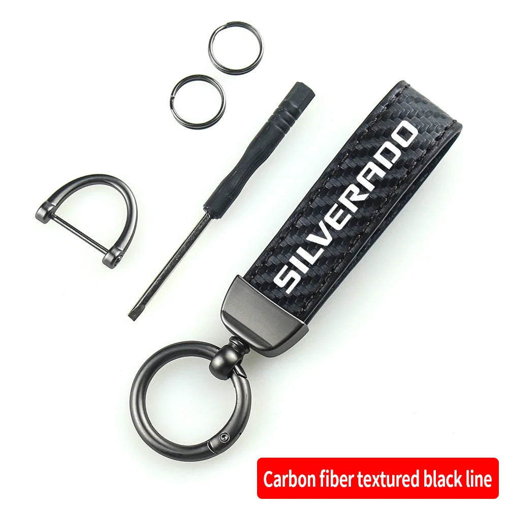 Carbon Fiber Leather Keychain for Chevrolet Silverado Sonic Spark SS - image 12