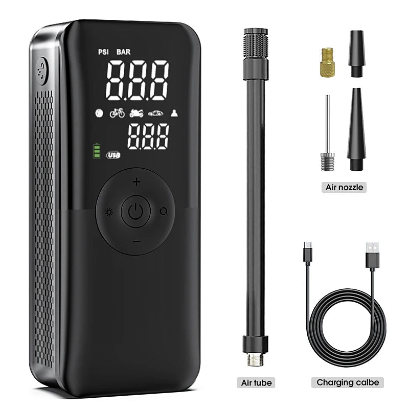 Rechargeable Air Pump Tire Inflator, Portable Digital Cordless Car Tyre Compressor for Motorcycle, Bicycle and Balls
