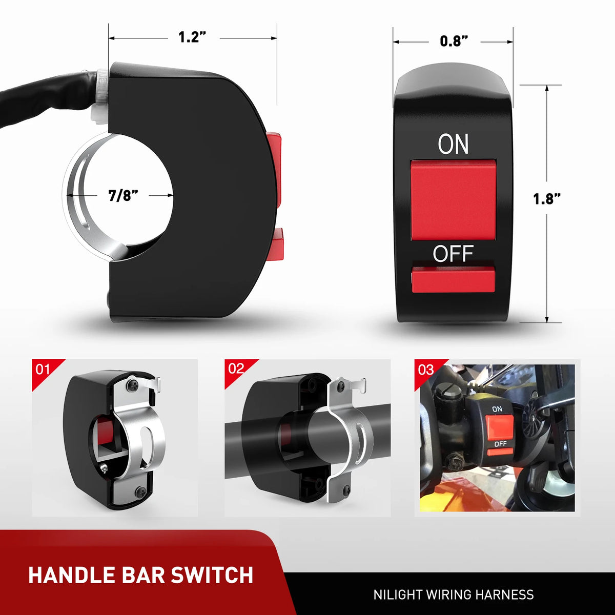 Nilight LED Light Bar Wiring Harness with Handlebar Switch - image 3