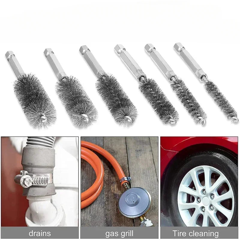 6-Piece Stainless Steel Pipe & Hole Cleaning Brush Set