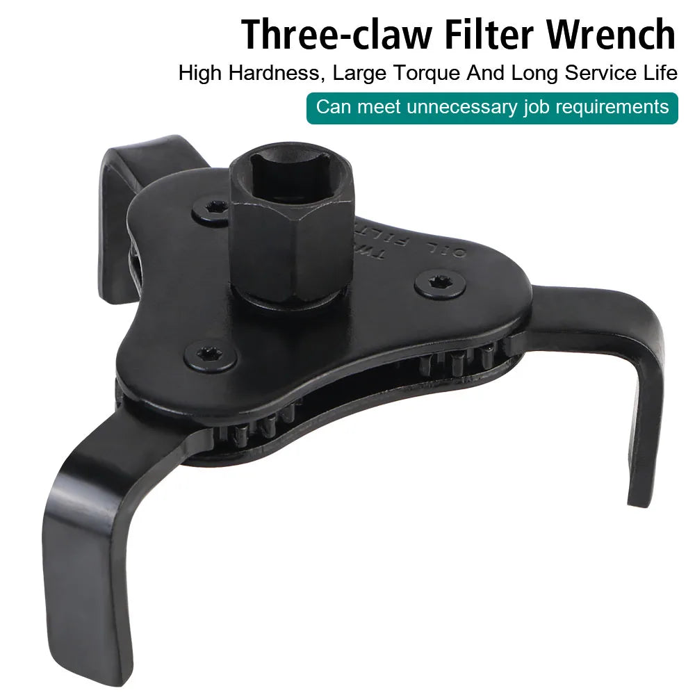 2-1/2 to 4.5 Inch Adjustable Oil Filter Wrench Tool Set with 3 Jaw Universal
