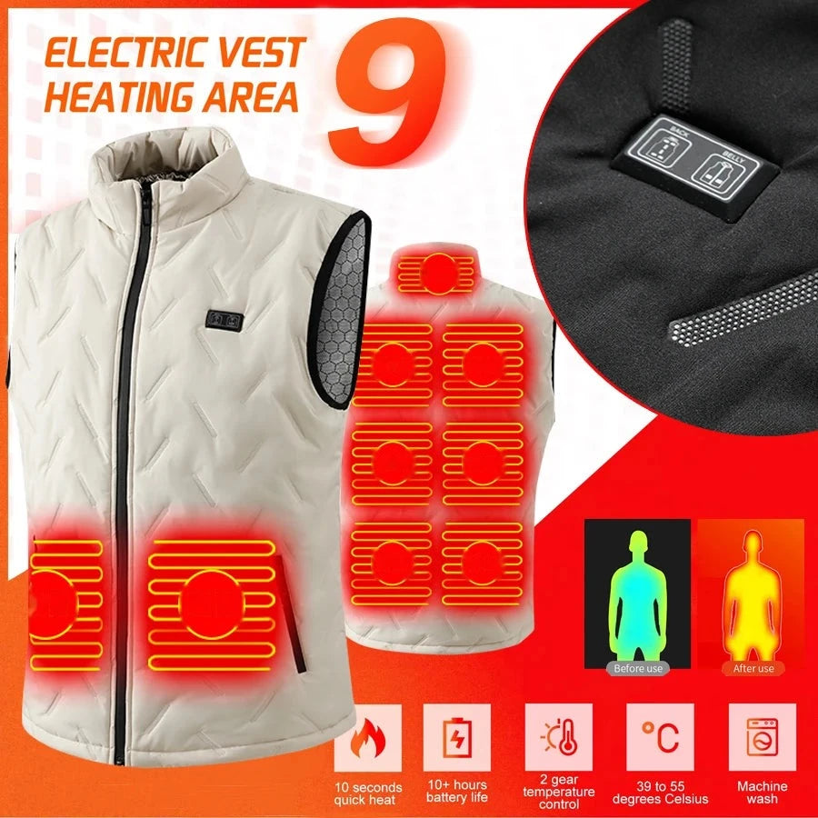 USB Heated Vest – 9 Heating Zones, 3 Temperature Levels
