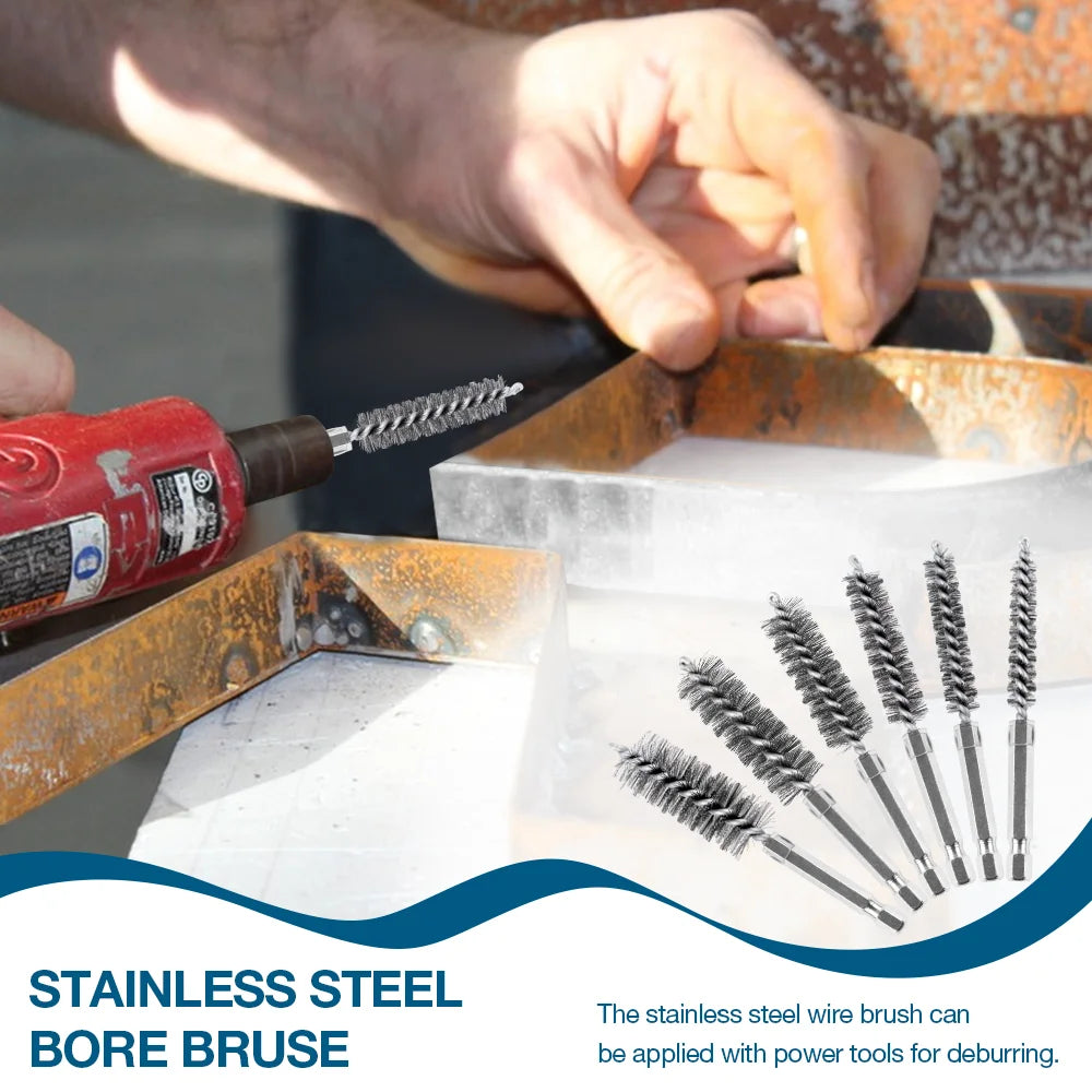 6/12-Piece Stainless Steel Wire Brush Set – 1/4" Hex Shank