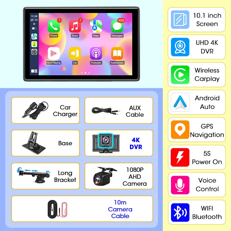 Jansite 10.1" 4K Dashcam with CarPlay & Android Auto - image 7