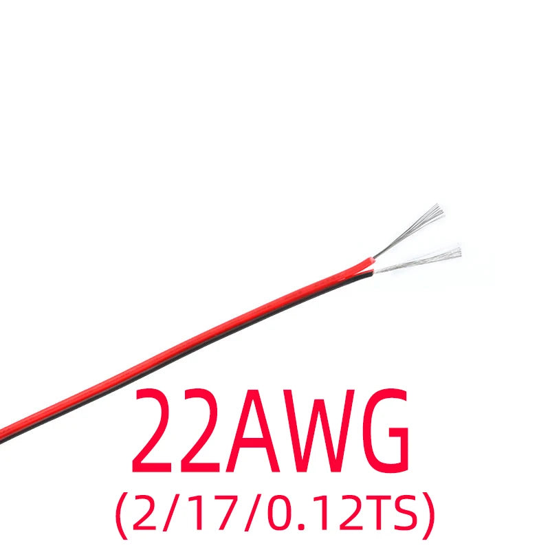 2 Pin Electrical Wire Tinned Copper 18/20/22/24/26 AWG insulated PVC Extension LED Strip Cable Red Black Wire