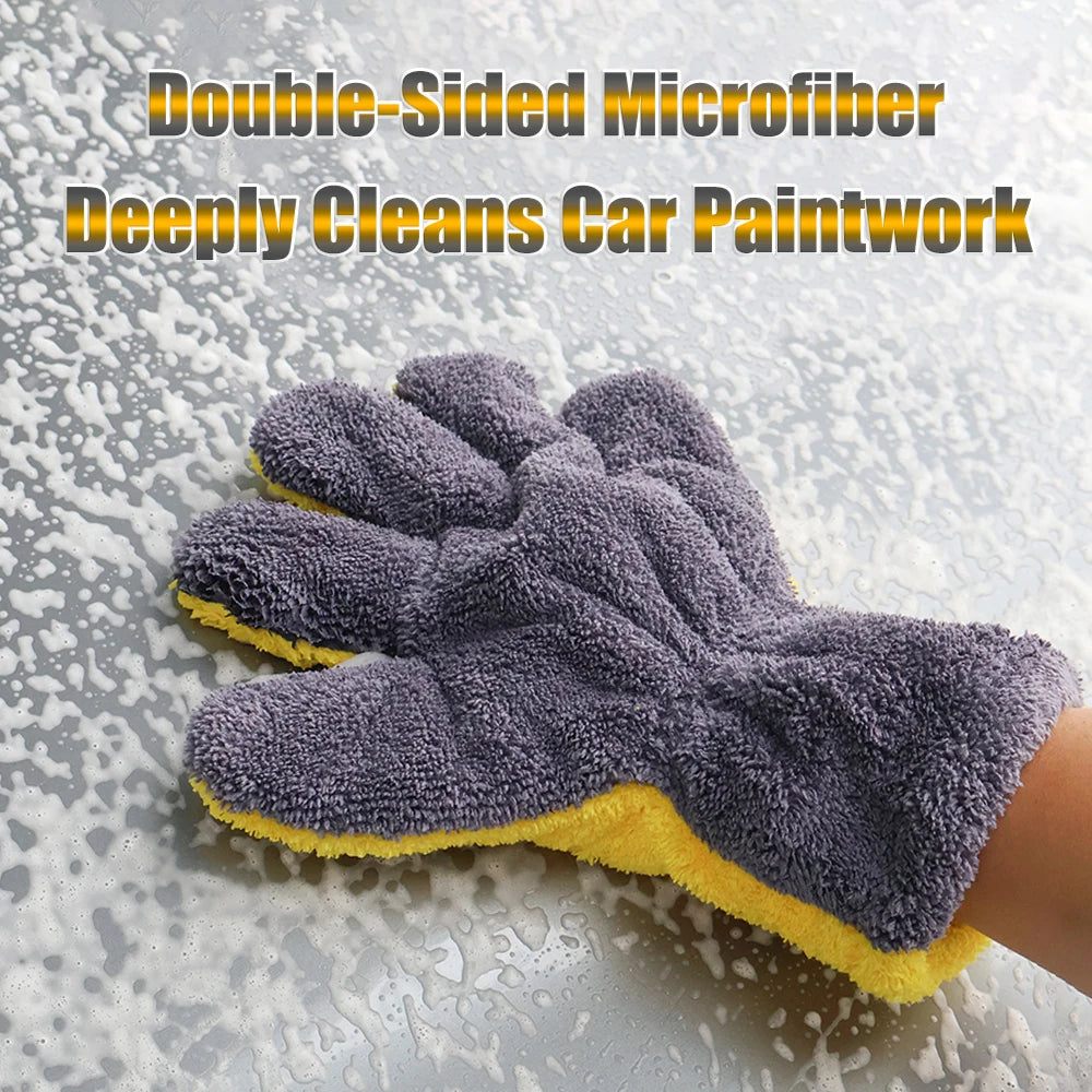 5-Finger Microfiber Car Wash Mitt, Scratch-Free Ultra Absorbent Detailing Glove