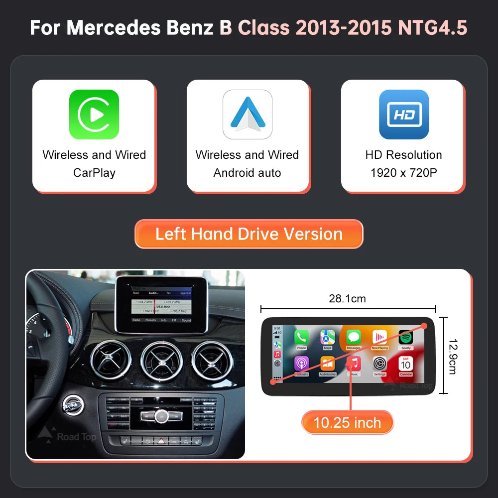 RoadTop Wireless CarPlay Android Auto 10.25" Screen for Mercedes - image 11