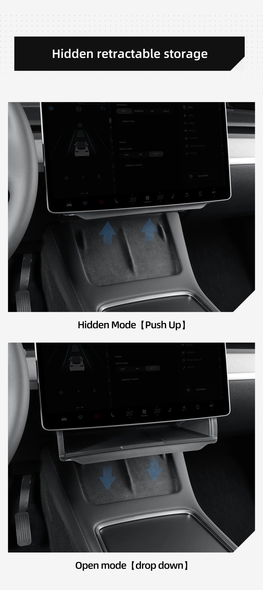 Under Screen Hidden Storage Box for Tesla Model Y 2024