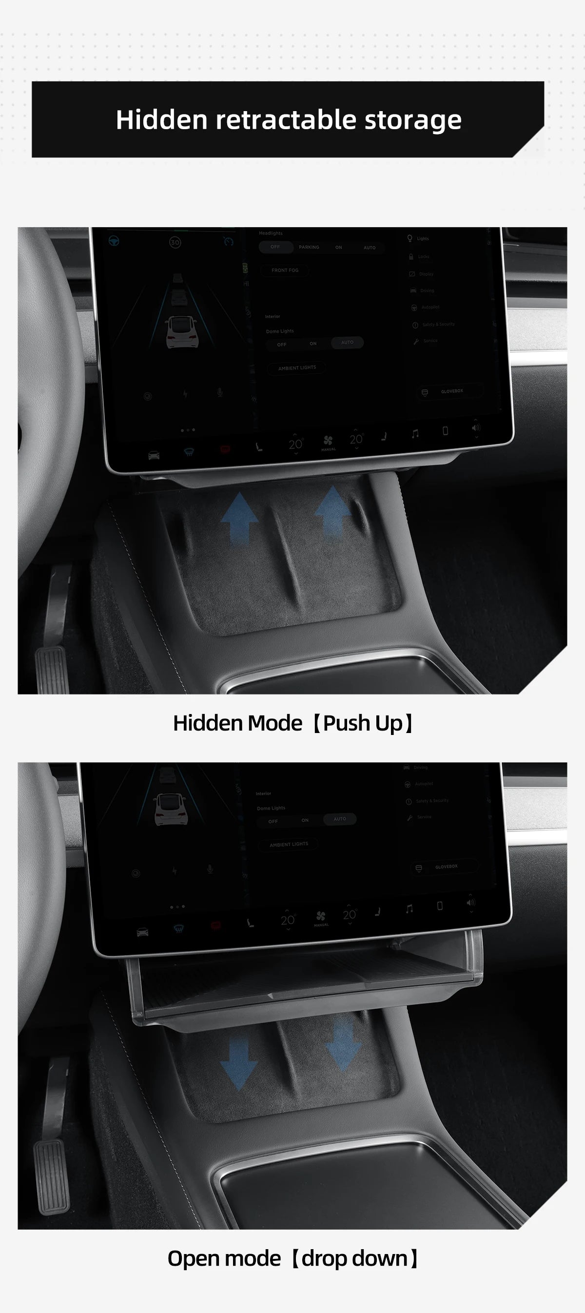Under Screen Hidden Storage Box for Tesla Model Y 2024