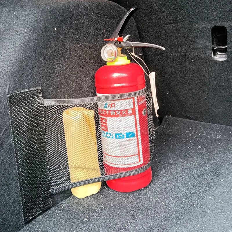 Elastic Trunk Straps and Mesh Net for Fire Extinguisher and Small Items