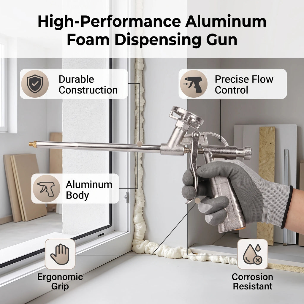 Stainless steel expanding foam gun, PU sealant dispensing applicator