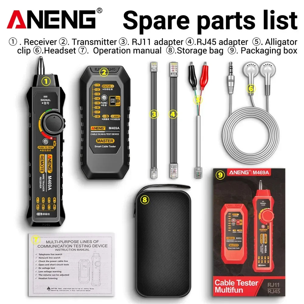 Network Cable Tester RJ45 RJ11  ANENG M469A Network Analyzer LAN Cable Tester Wire Tracker Tracer Toner Detector Line Test Tools