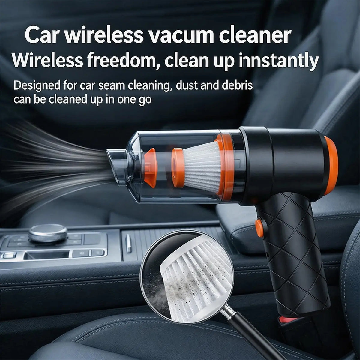 Portable Cordless Car Vacuum - High Power Handheld Cleaner for Auto Interior, Seat & Upholstery, Mini Vacuum for Home, Office