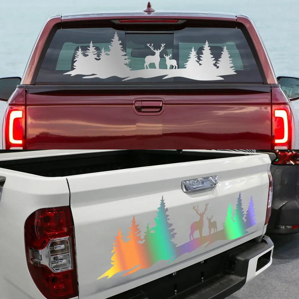 Hunting Deer and Trees Tailgate Decal for Trucks and SUVs