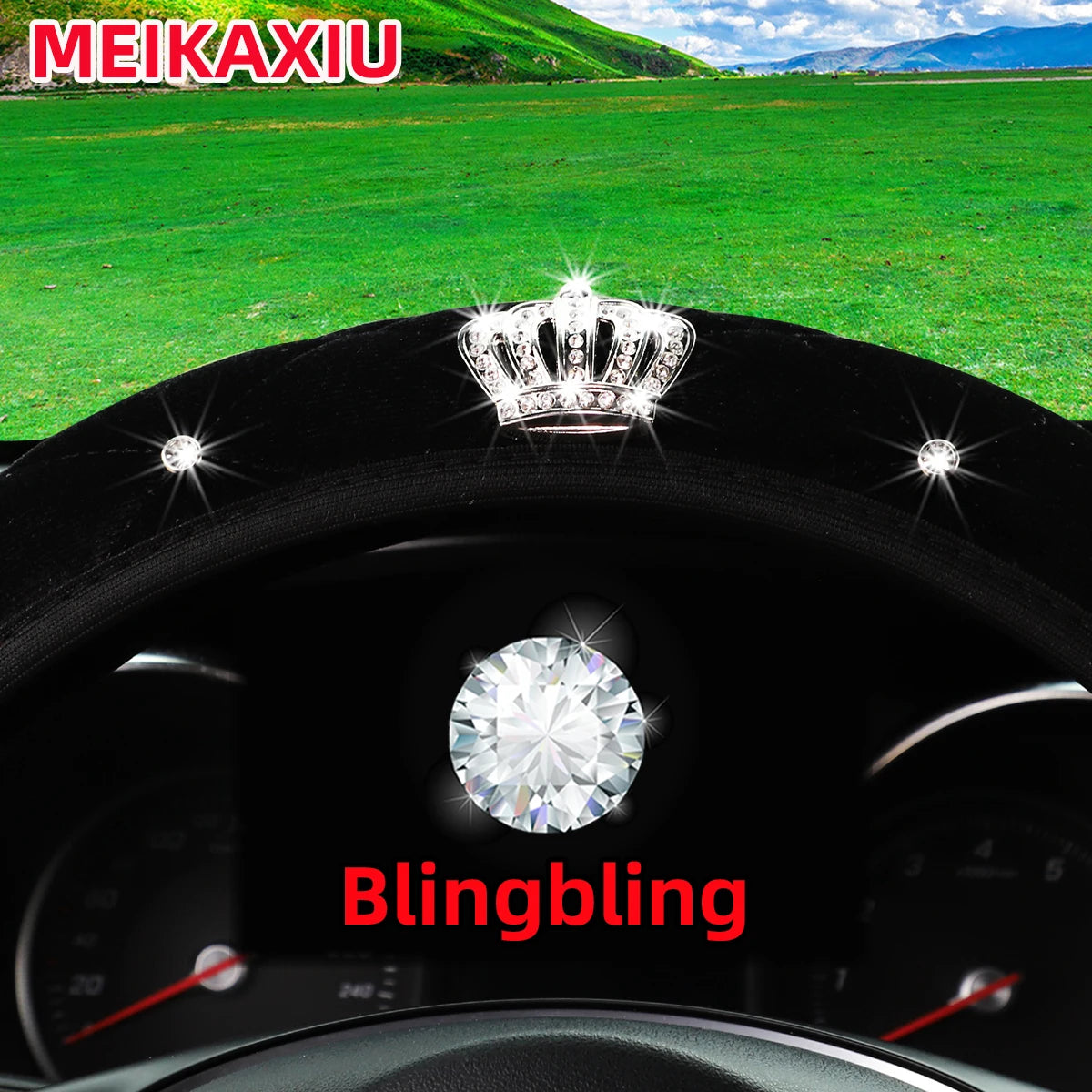 Fuzzy Bling Crown Steering Wheel Cover, No Inner Ring