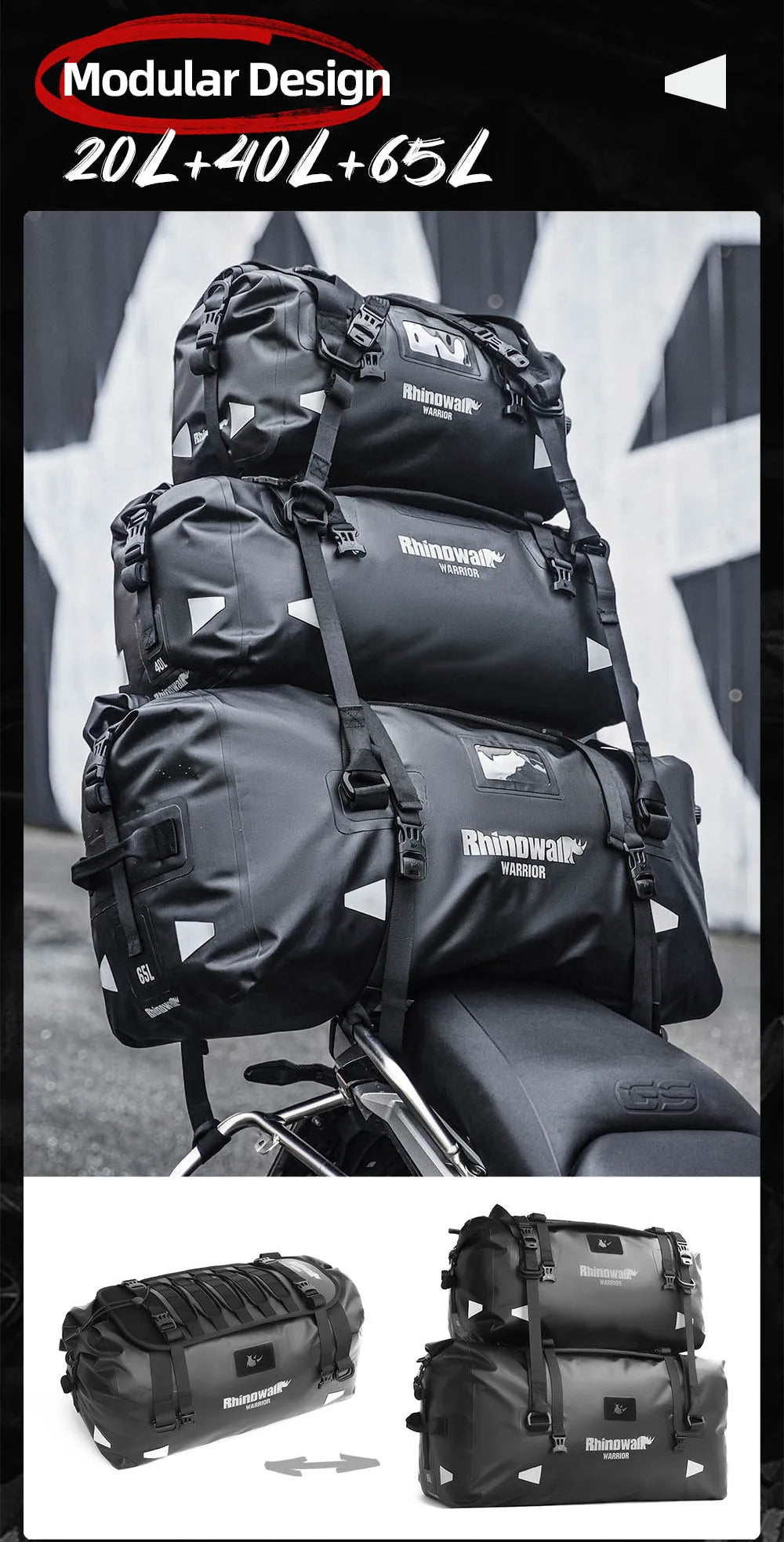 Rhinowalk Waterproof Motorcycle Saddle Bags 20-65L - image 19
