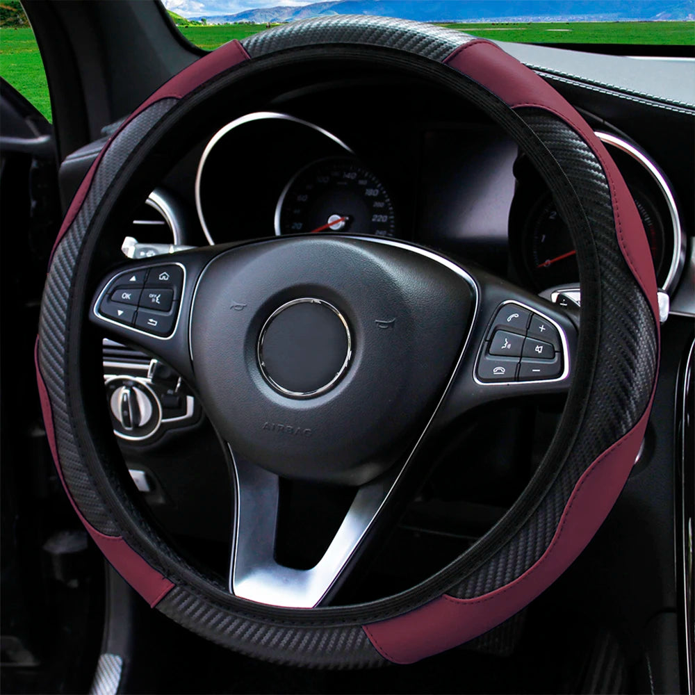 Textured PU Leather Steering Wheel Cover, 14.5-15 Inch