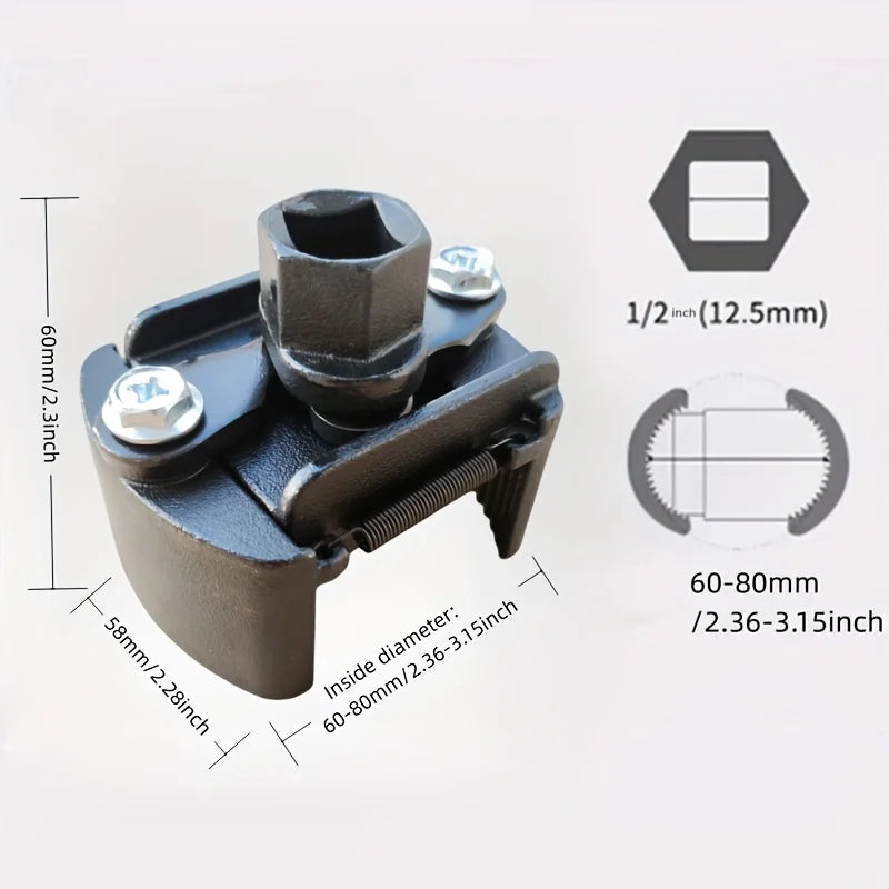 Universal Adjustable Oil Filter Wrench Two-Jaws 60-80mm Range Filter Remover Tool for Auto Maintenance