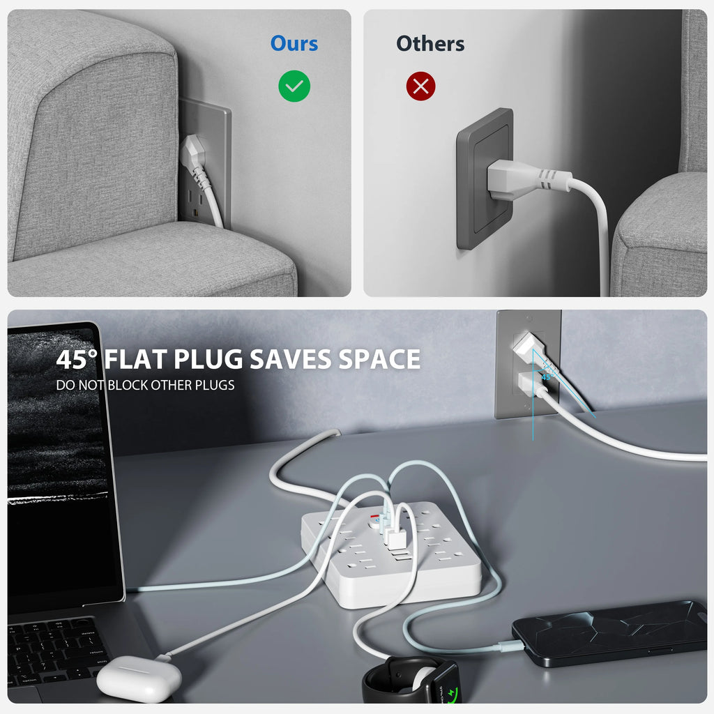 8-Outlet Surge Protector Power Strip with 6 USB Ports & 5ft Cord