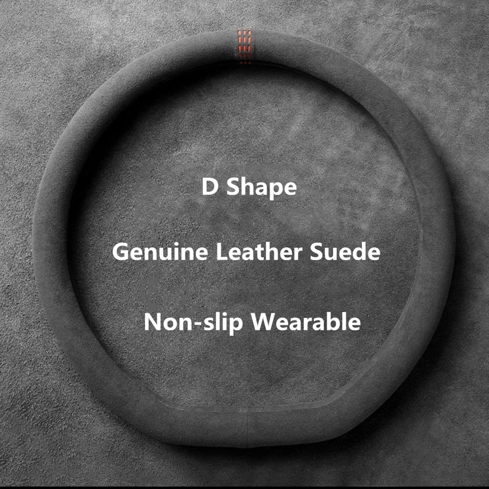 Suede Steering Wheel Cover, 37-38cm, D or O Shape