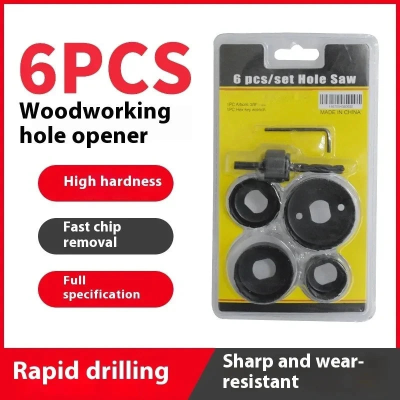 6-Piece Carbon Steel Hole Saw Kit – Wood, PVC & Plastic