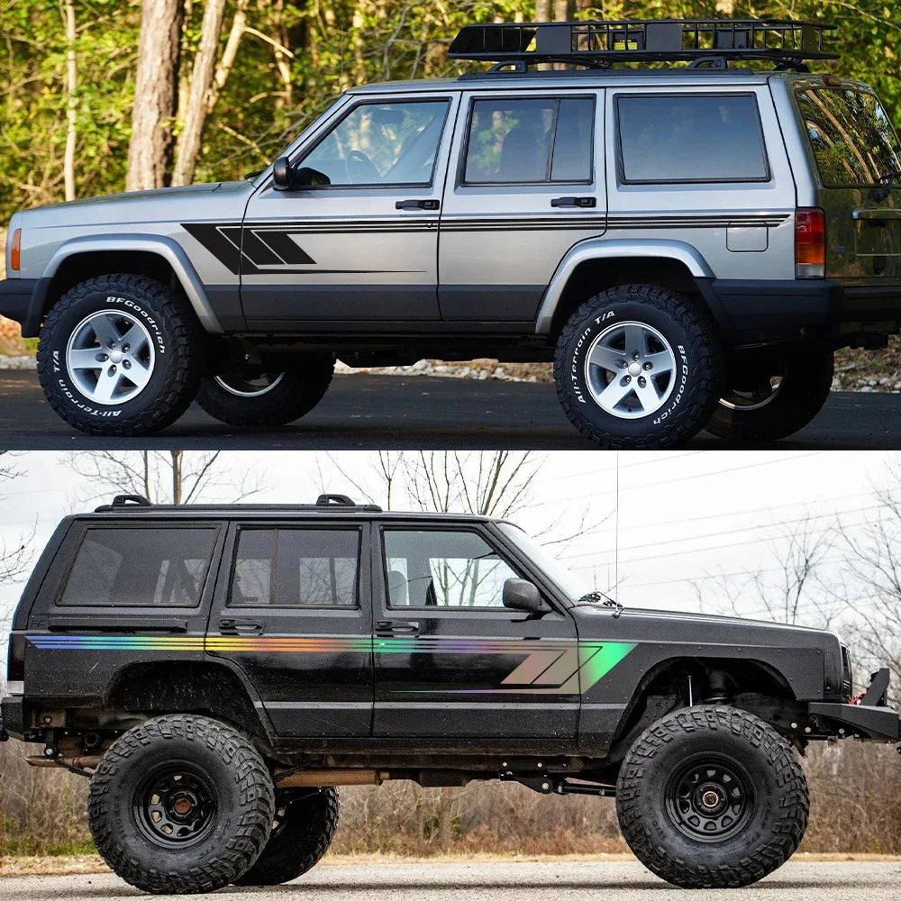 Retro Hockey Stick Side Stripe Decals for Jeep Cherokee XJ, 2 pcs