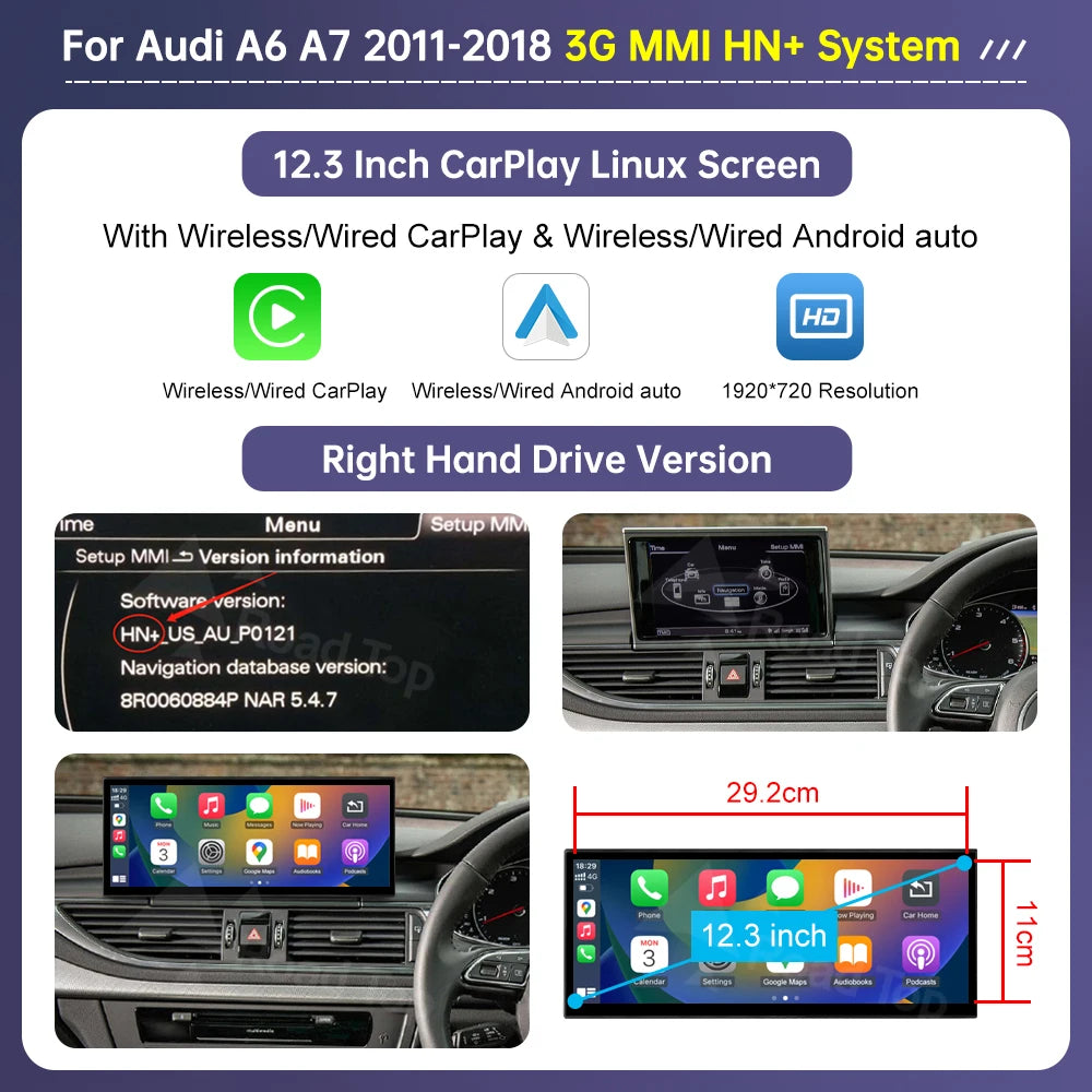 12.3 Inch Wireless CarPlay Screen for Audi A6/A7 2011-2018 - image 7