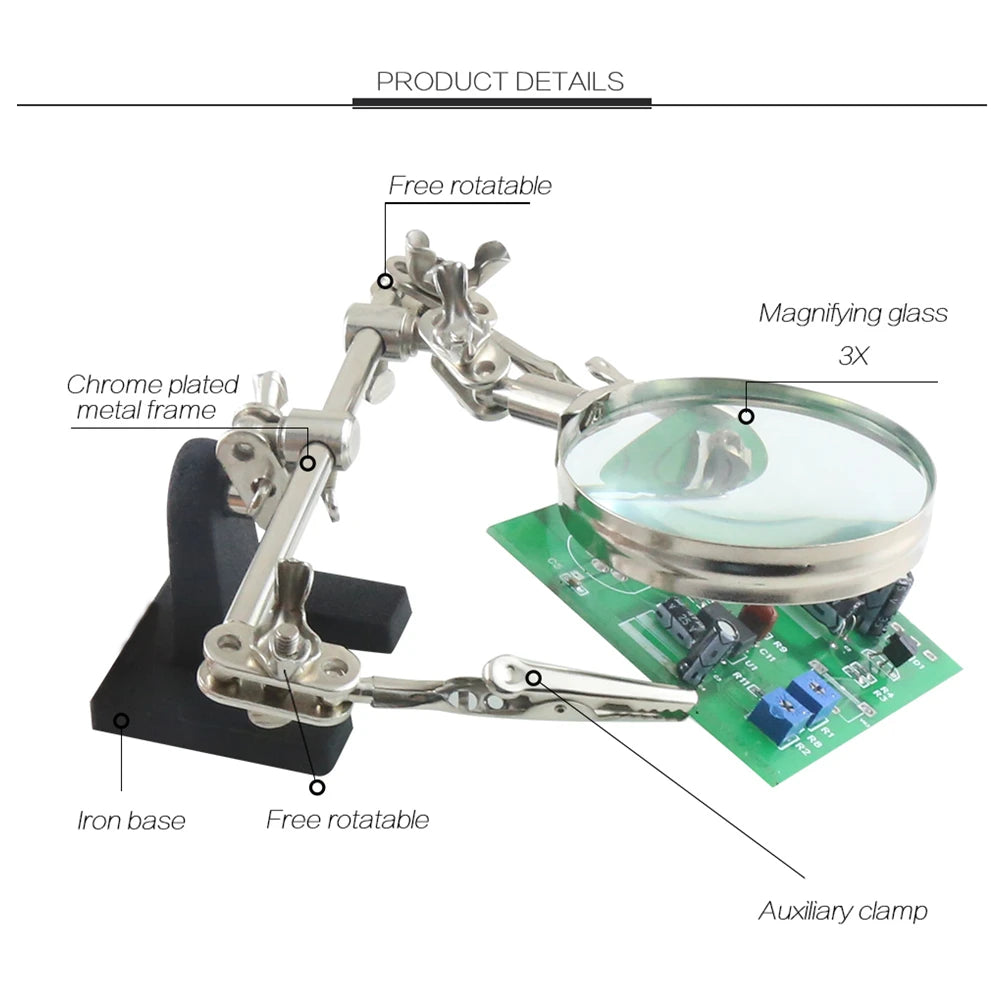 Helping Hands Magnifier Stand with Dual Alligator Clips, Adjustable 5X