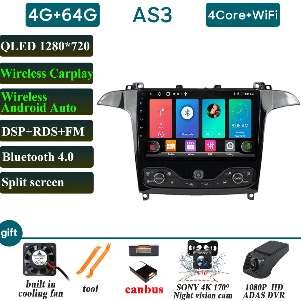 Ford S-Max Galaxy 2006-2015 9 Inch CarPlay Android Auto Player - image 7