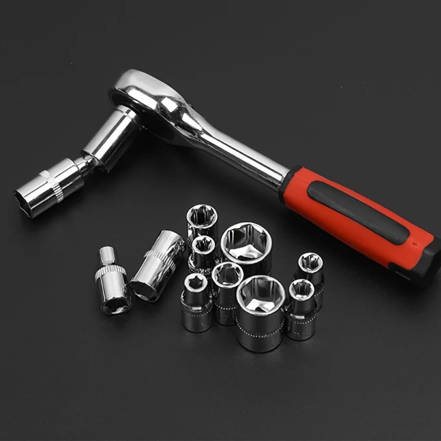 53-Piece Steel Car Repair Tool Set with Sockets and Case for Motorcycles