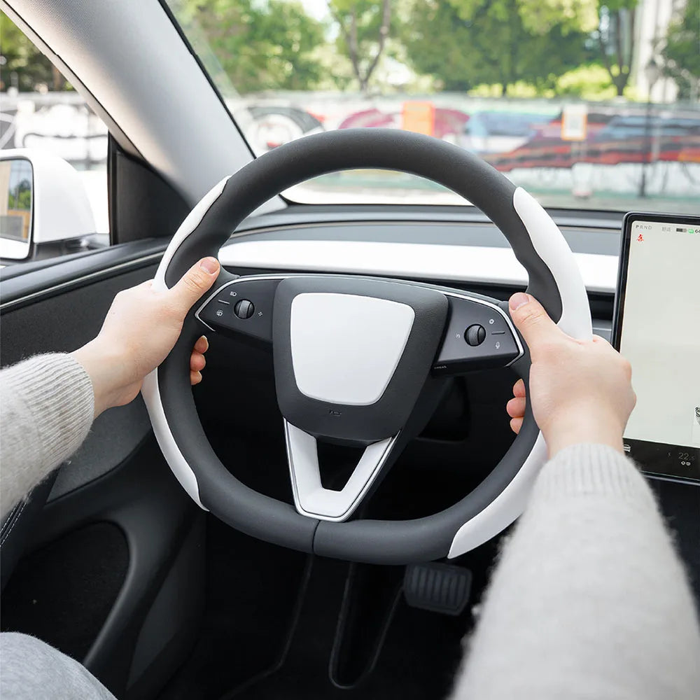 Matte White Steering Wheel Trim for Tesla Model Y and Model 3