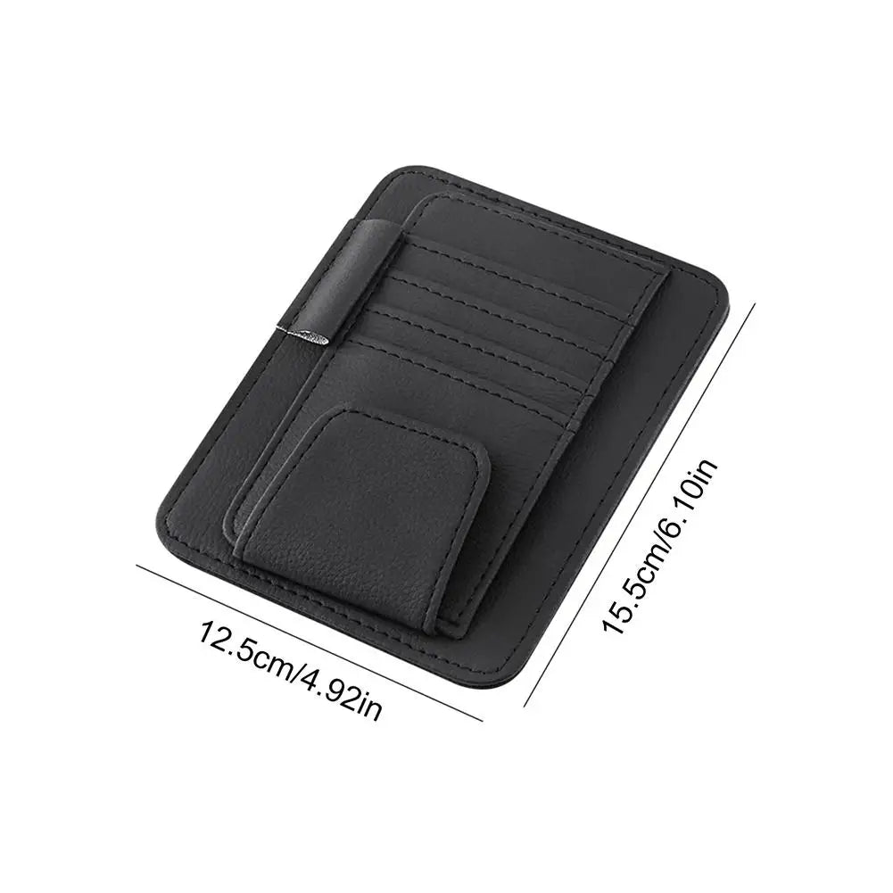PU Leather Sun Visor Organizer with Card and Sunglasses Holder