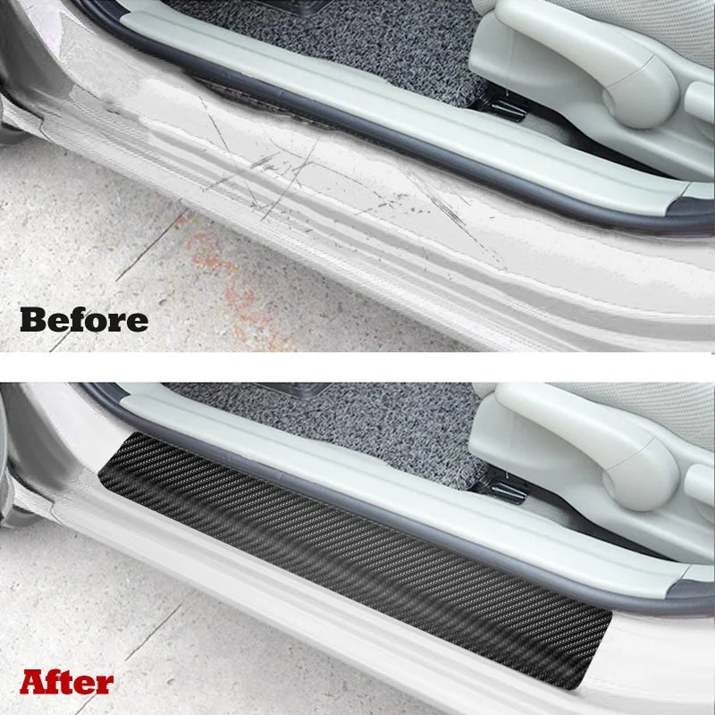 Carbon Fiber Texture Door Sill Scuff Protector Stickers, Front and Rear
