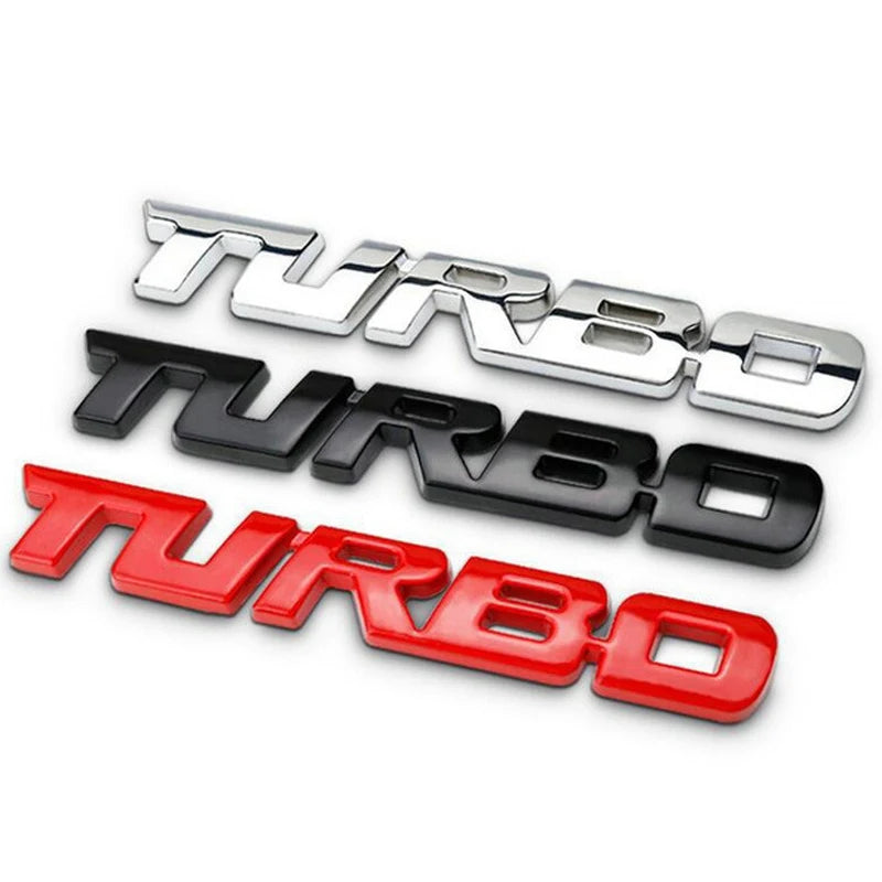 TURBO 3D Metal Lettering Car Sticker, Black, Red or Silver