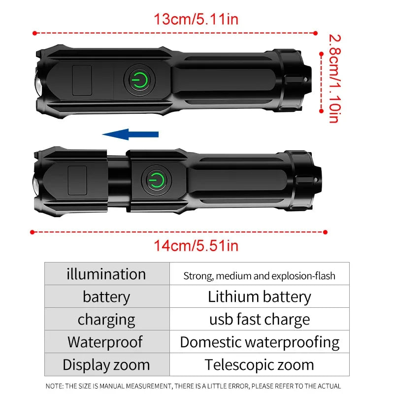 Compact USB-Rechargeable Zoom LED Flashlight - image 3