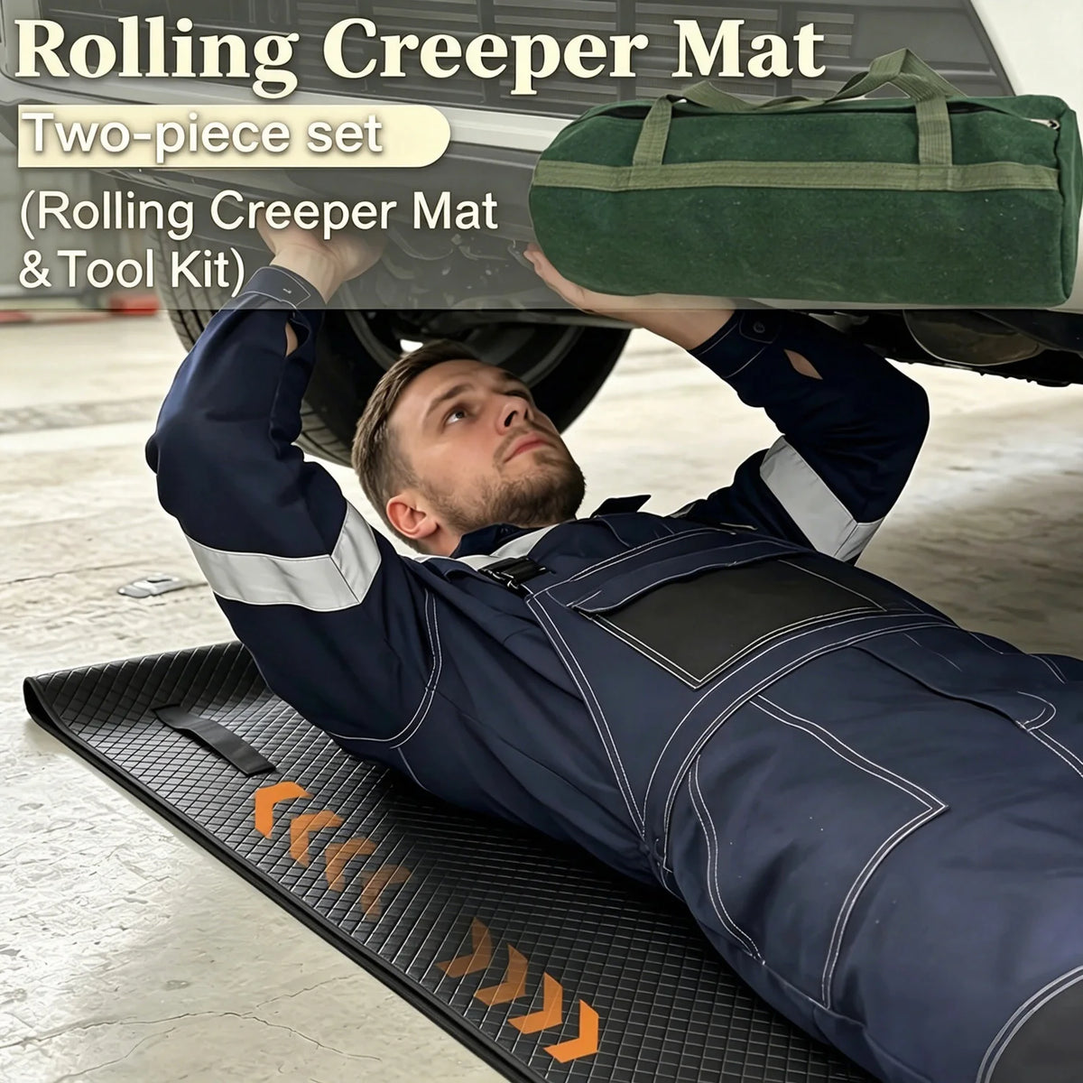 57x27in Rolling Creeper Mat And Tool Kit Mechanic Mat with Zero Ground Clearance for Car Work Under Car Roller Accessory