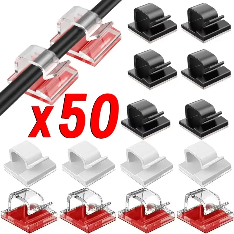Adhesive Cable Organizer Clips, 10/20/50 Pack – Desk Clamp Hooks