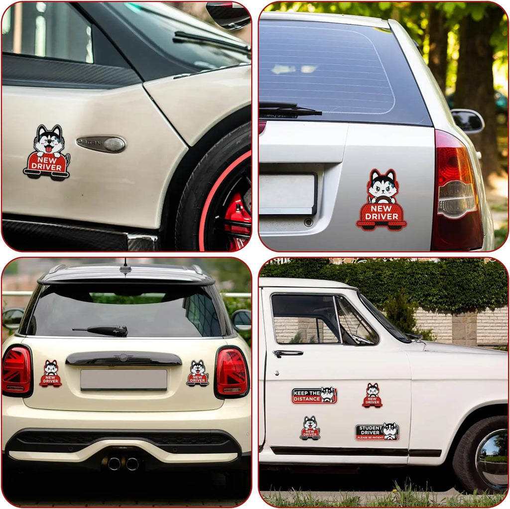 Reflective Cartoon Cat Student Driver Car Magnets (4 Pack) - image 3