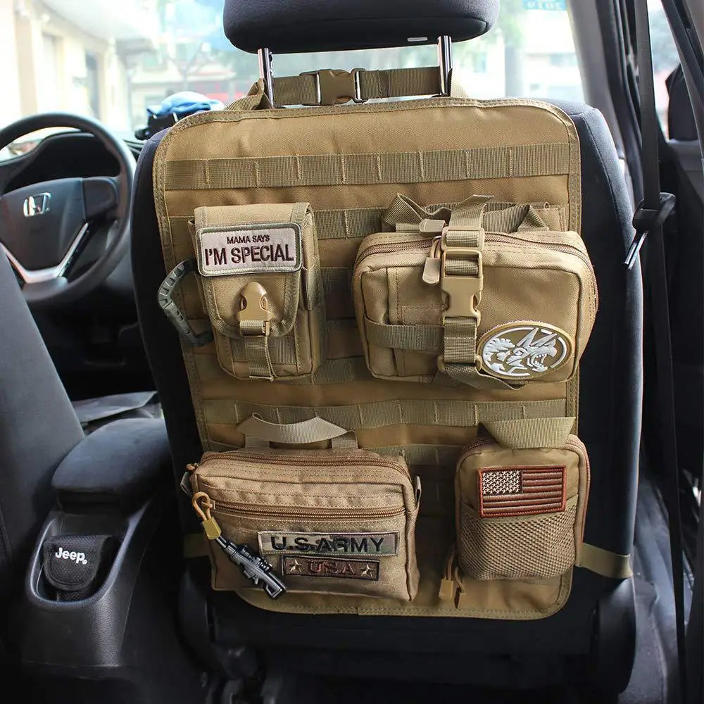 Tactical Seat Back Organizer with Detachable MOLLE Pouches